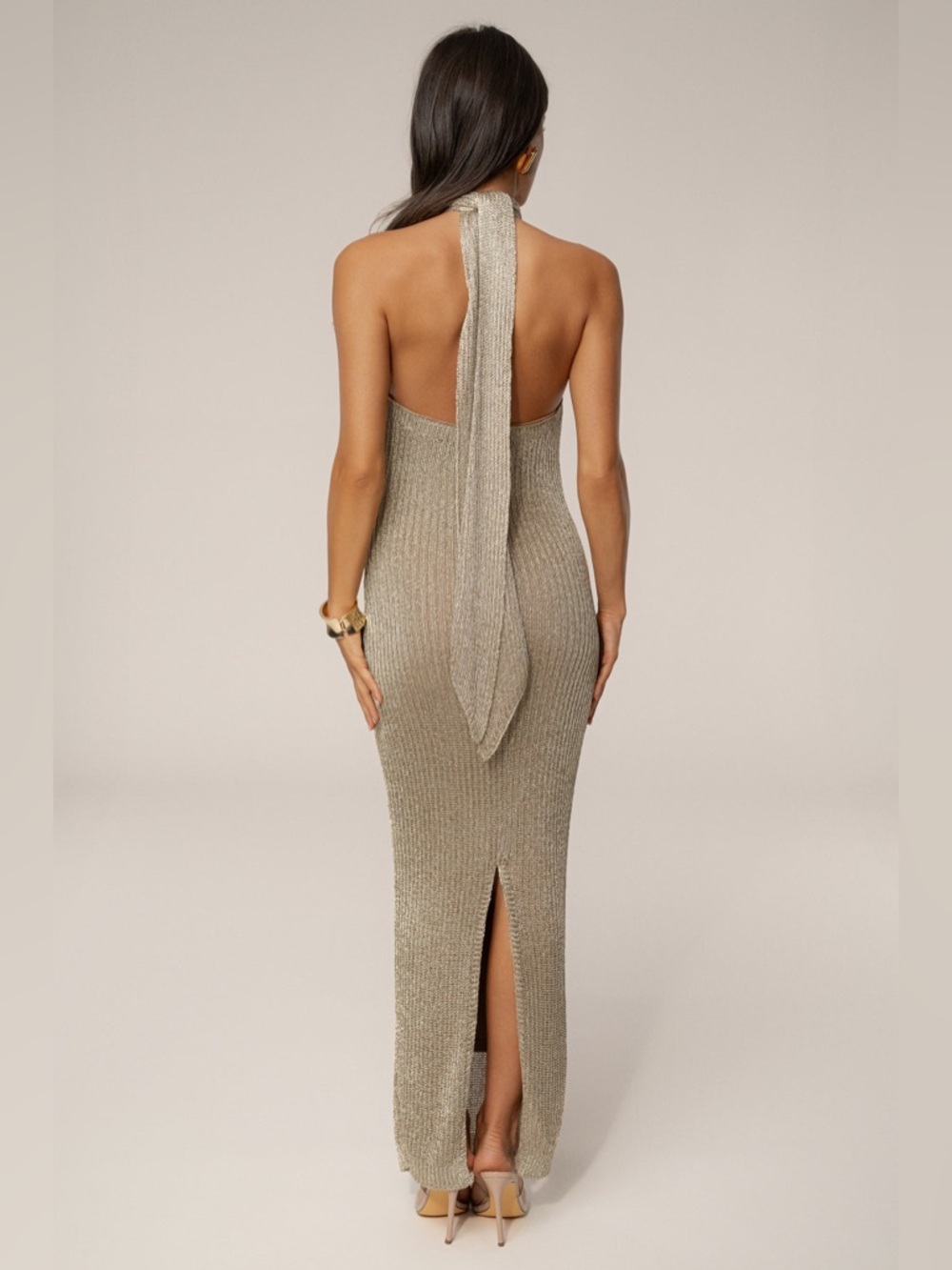 Jluxlabel GOLD ECHO OF LIGHT MAXI DRESS - M - Picture 4 of 7